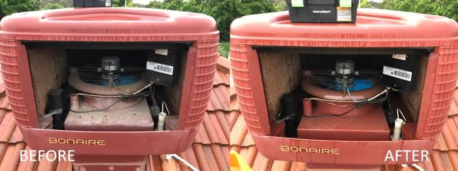 Bonaire evaporative cooler before and after a professional clean